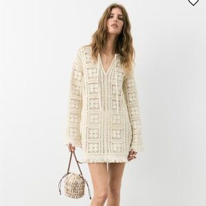 Zara premium line Cream Crochet Long Sleeve Dress- NWT!